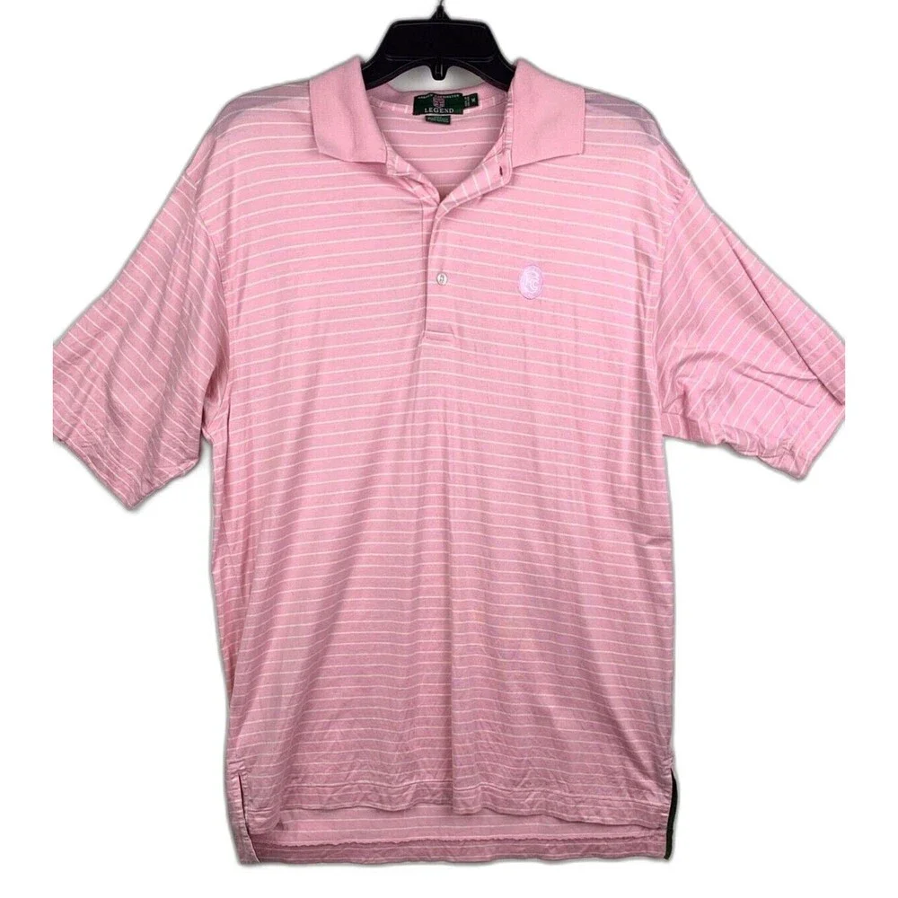 Ralph Lauren Shirt Mens Medium Pink Striped Polo 3 Button Golf Lightweight
